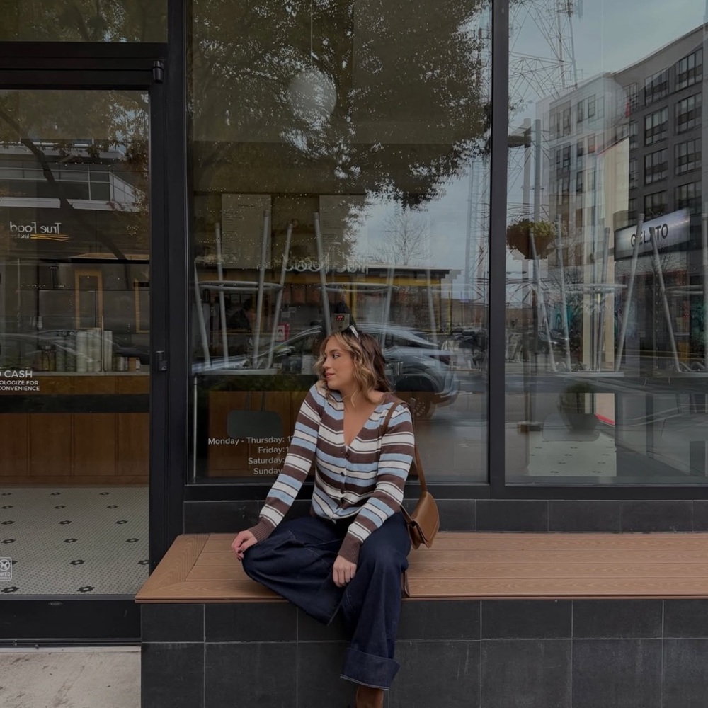 BEGINNING BOUTIQUE ✨- Misha Brown and Blue Stripe Button Down Cardigan